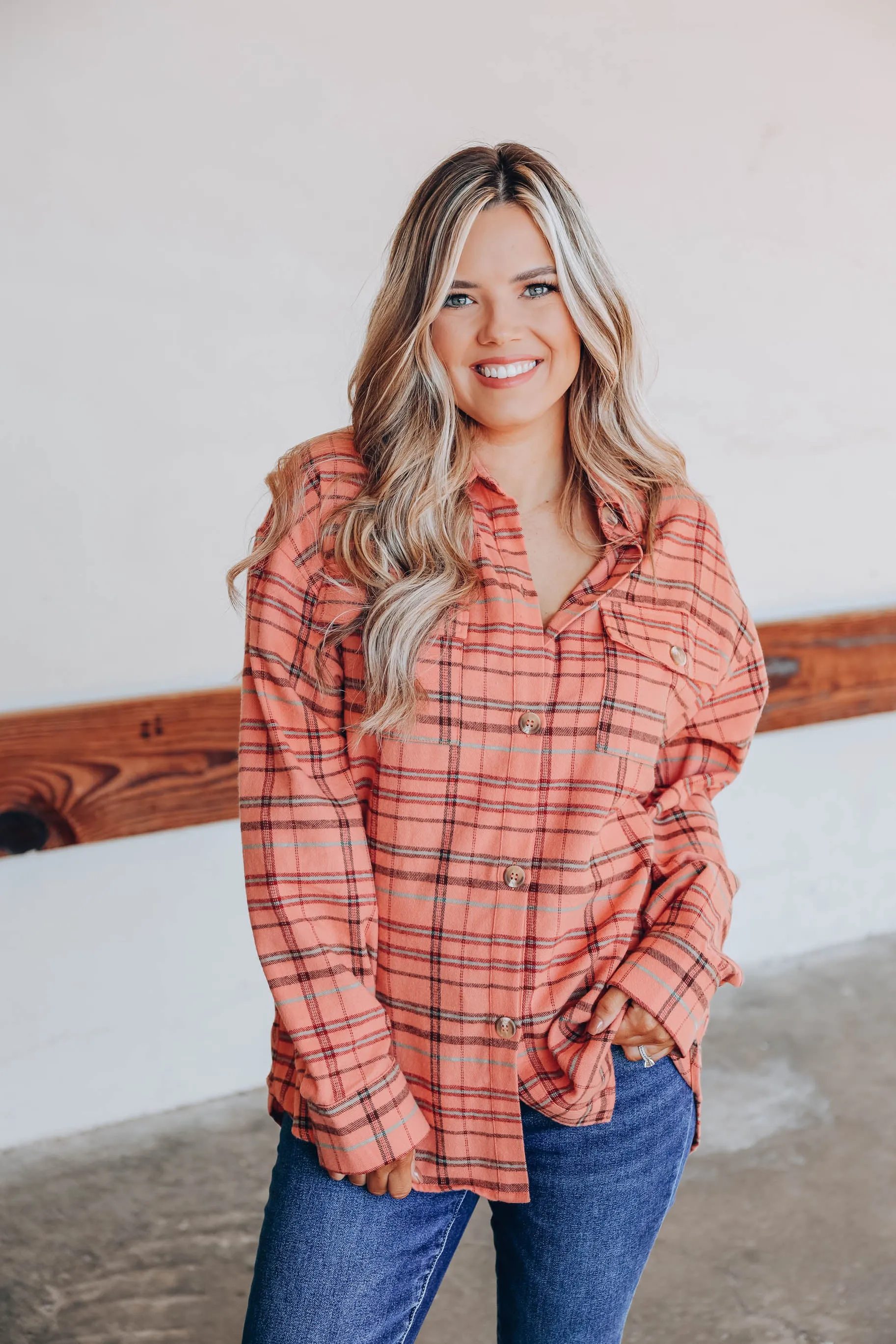 Faris Flannel Plaid Shirt - Peach