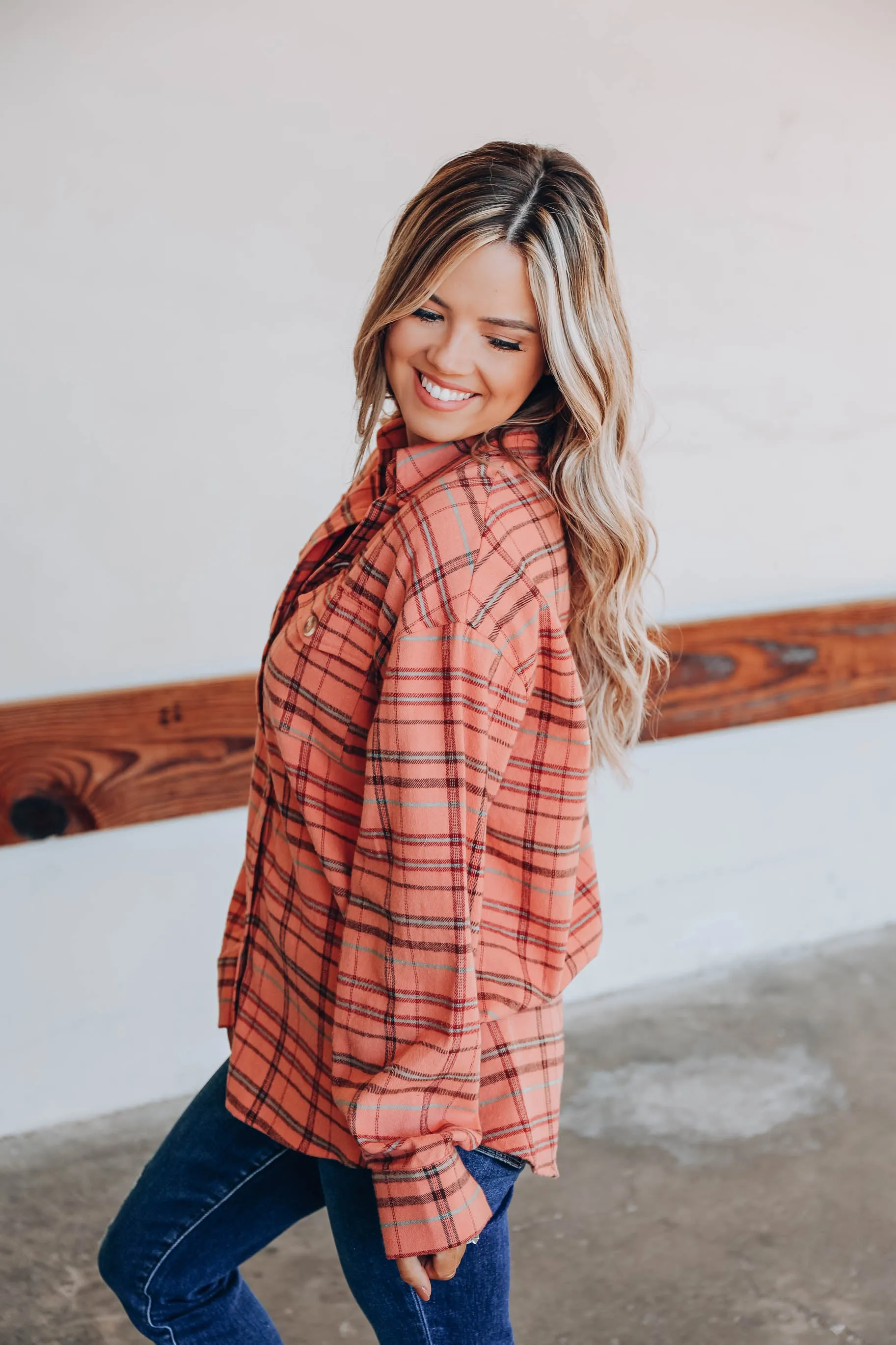 Faris Flannel Plaid Shirt - Peach