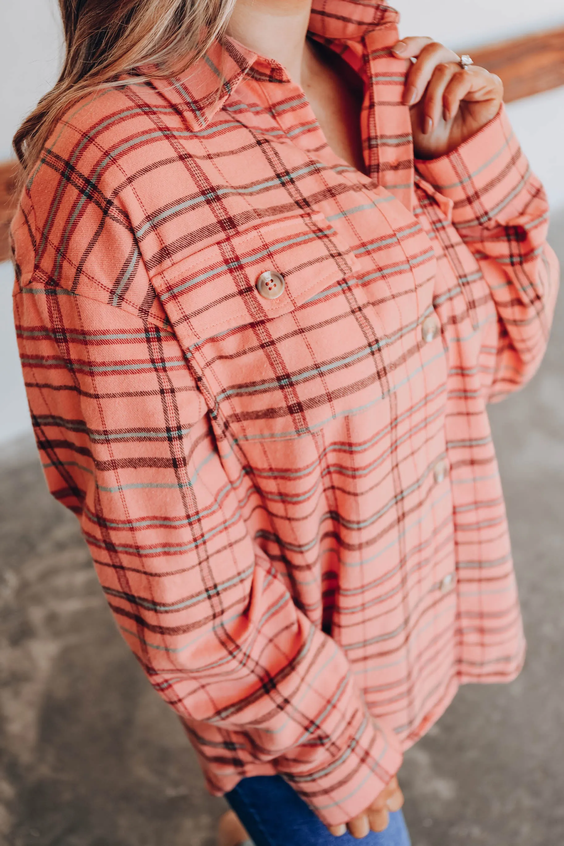 Faris Flannel Plaid Shirt - Peach