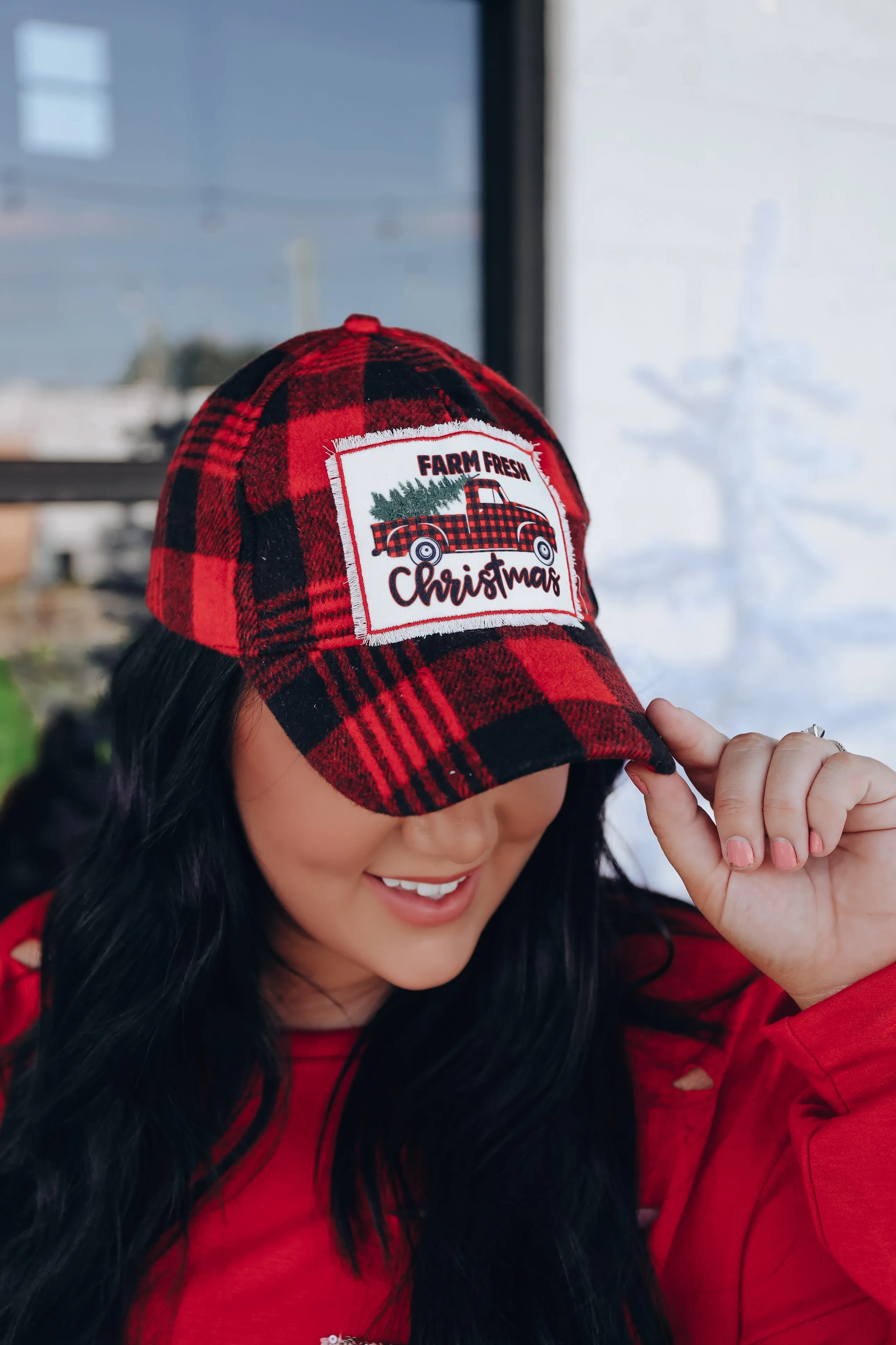 Farm Fresh Buffalo Plaid Christmas Cap