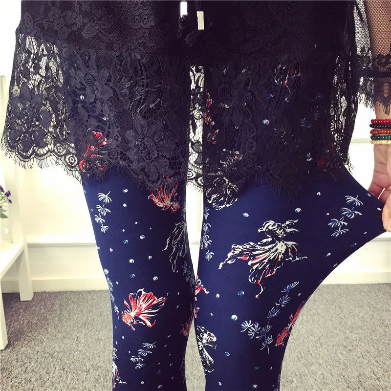 Fashion Casual Cotton BRUSHED Black Milk Leggings Pants Female Elastic Plaid Graffiti Leggings Trousers Women