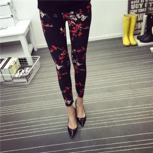 Fashion Casual Cotton BRUSHED Black Milk Leggings Pants Female Elastic Plaid Graffiti Leggings Trousers Women