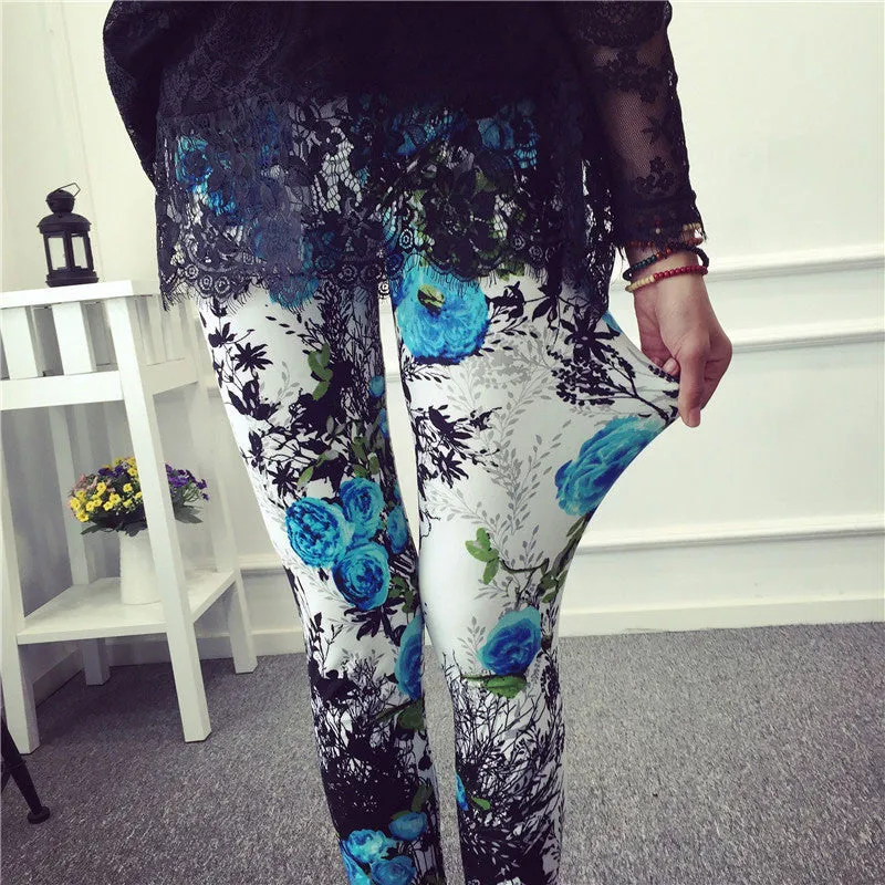 Fashion Casual Cotton BRUSHED Black Milk Leggings Pants Female Elastic Plaid Graffiti Leggings Trousers Women