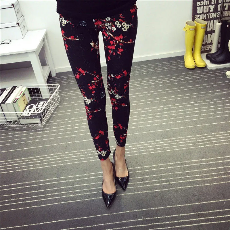 Fashion Casual Cotton BRUSHED Black Milk Leggings Pants Female Elastic Plaid Graffiti Leggings Trousers Women