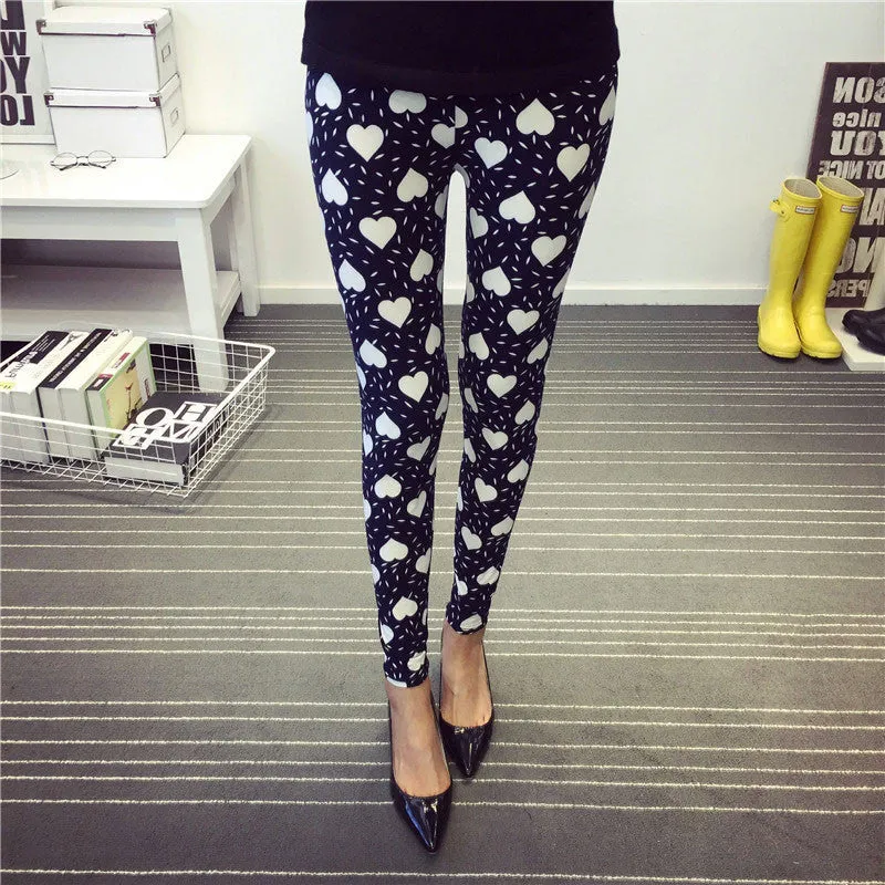 Fashion Casual Cotton BRUSHED Black Milk Leggings Pants Female Elastic Plaid Graffiti Leggings Trousers Women