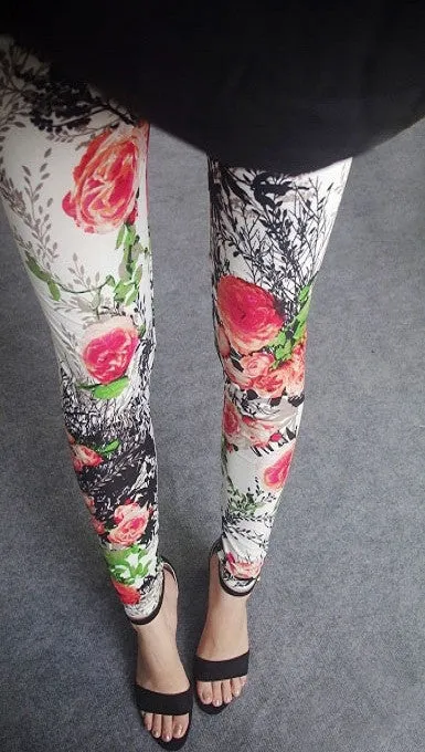 Fashion Casual Cotton BRUSHED Black Milk Leggings Pants Female Elastic Plaid Graffiti Leggings Trousers Women