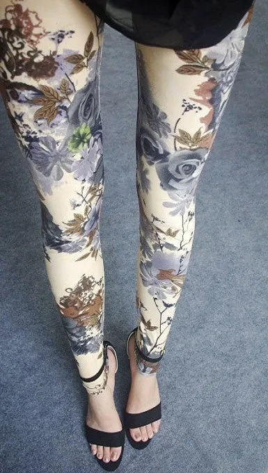 Fashion Casual Cotton BRUSHED Black Milk Leggings Pants Female Elastic Plaid Graffiti Leggings Trousers Women