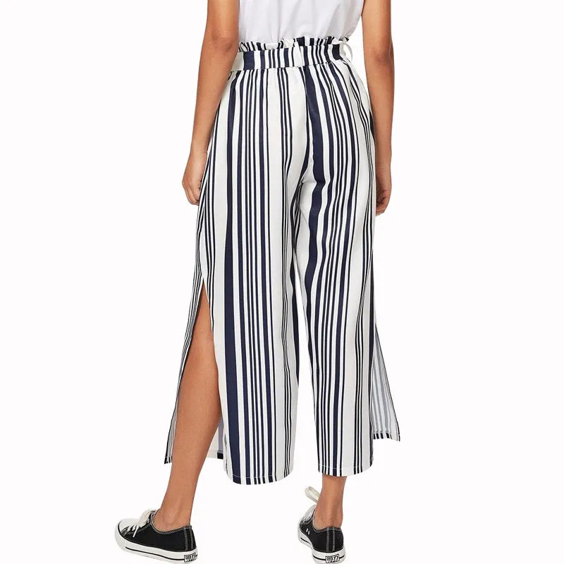 Fashion High Waist Striped Split Wide Leg Pants