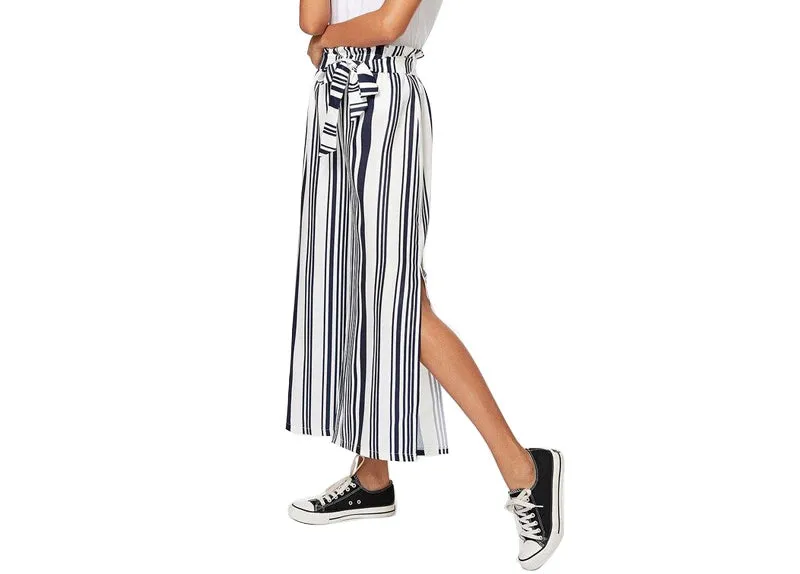Fashion High Waist Striped Split Wide Leg Pants