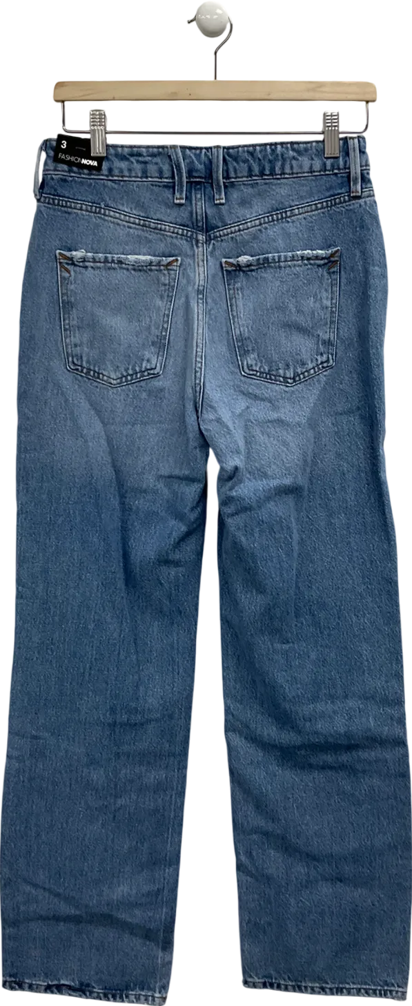 Fashion Nova Blue Perfect Timing Straight Leg Jeans UK S