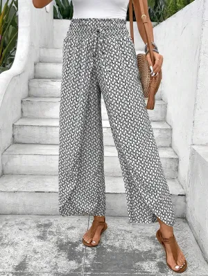 Fashionable Floral Side Slit Wide Leg Pants