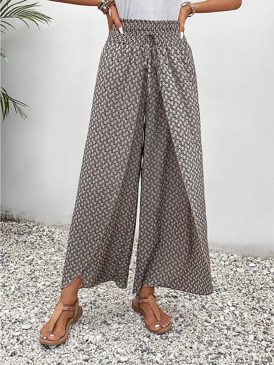 Fashionable Floral Side Slit Wide Leg Pants