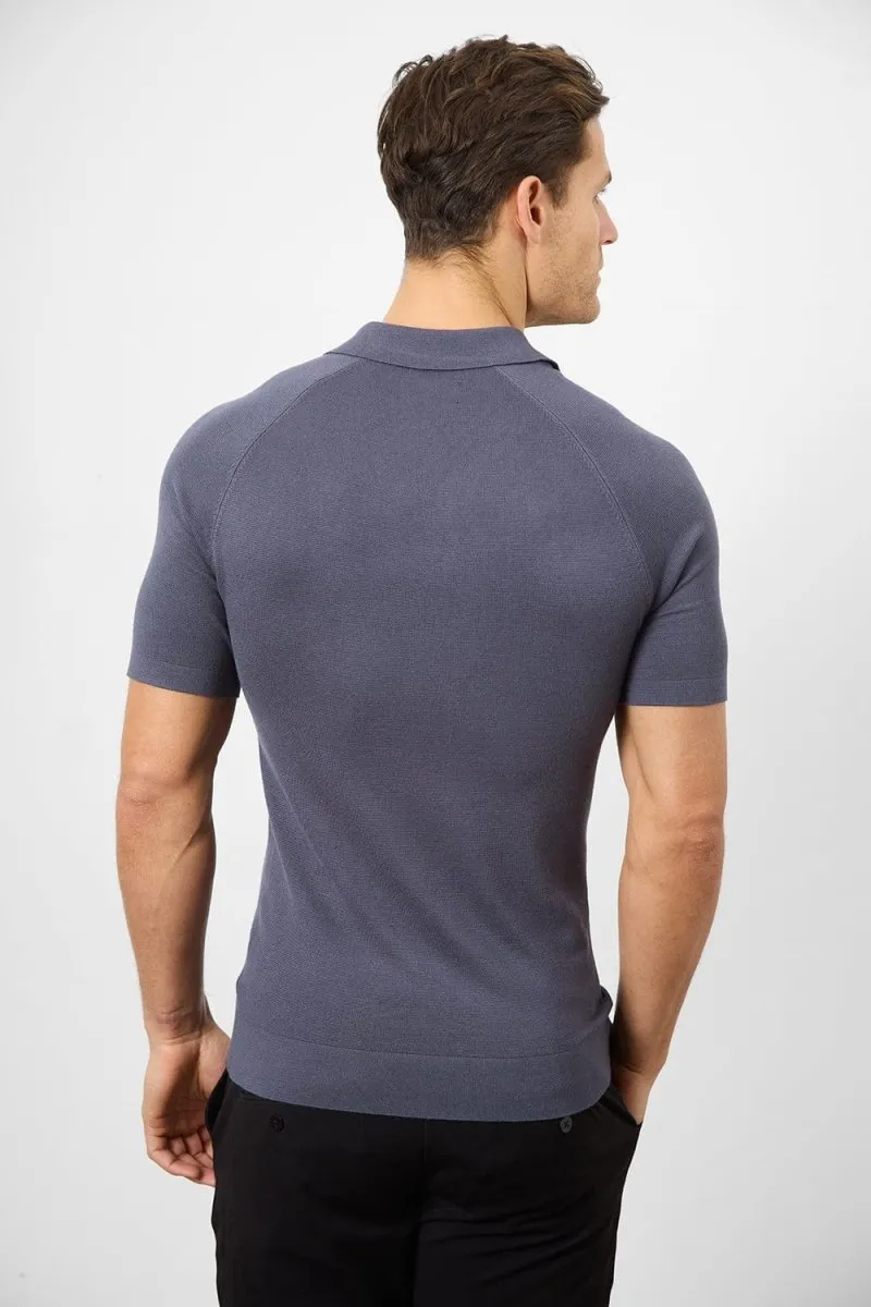 Fine Gauge Knitted Polo Shirt in Graphite