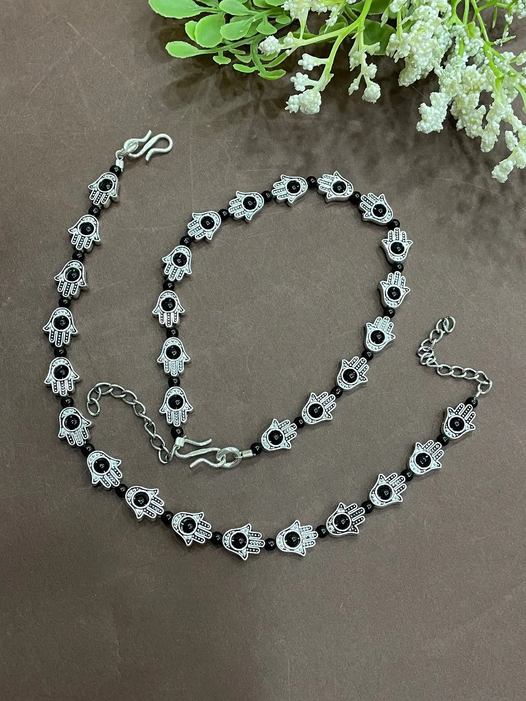 German Oxidised Silver Anklets Ethnic Black Hamsa Beads Payal Silver Plating Paijan Foot Jewellery