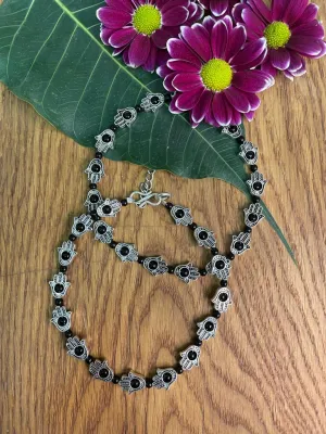 German Oxidised Silver Anklets Ethnic Black Hamsa Beads Payal Silver Plating Paijan Foot Jewellery