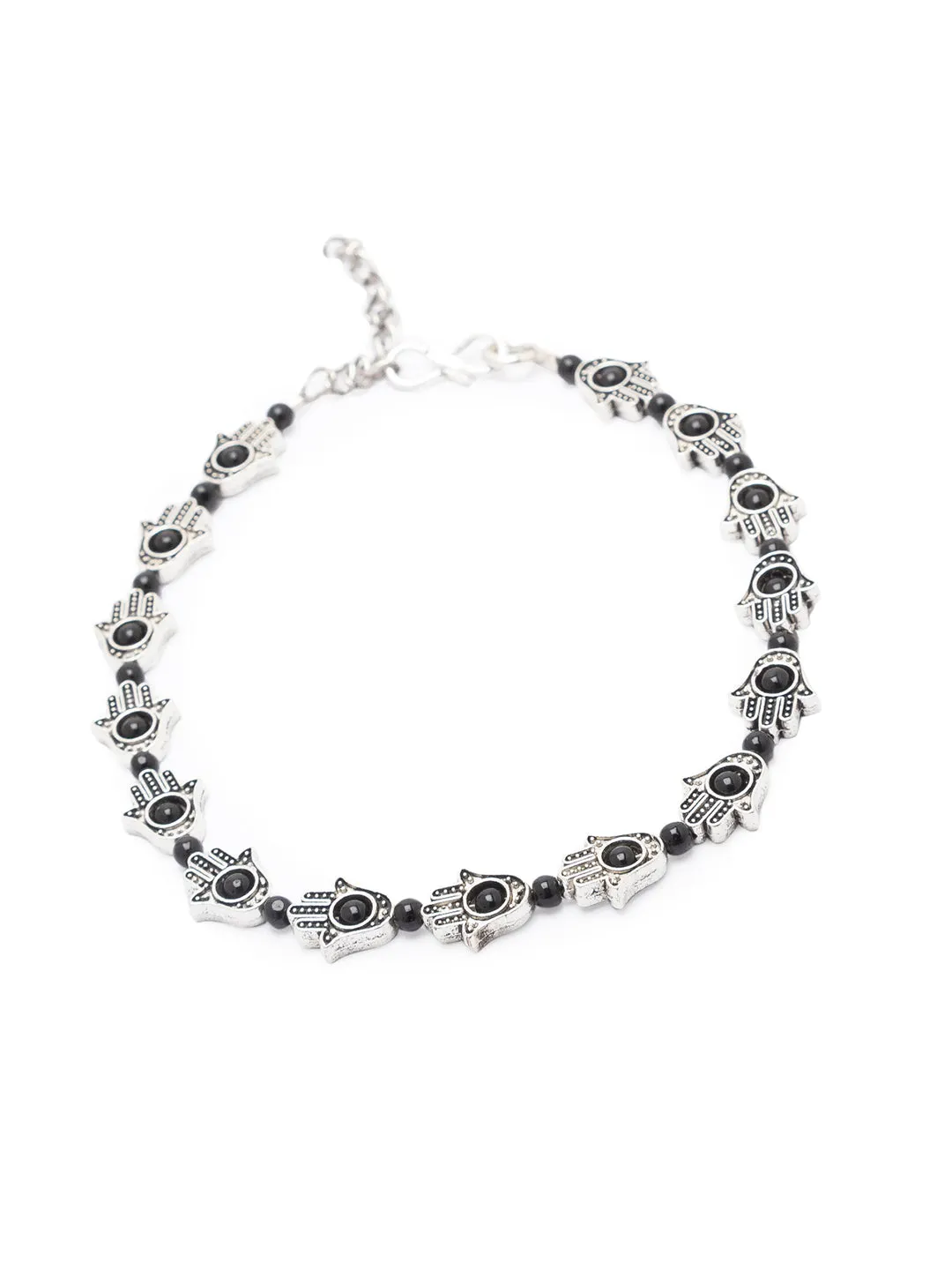 German Oxidised Silver Anklets Ethnic Black Hamsa Beads Payal Silver Plating Paijan Foot Jewellery