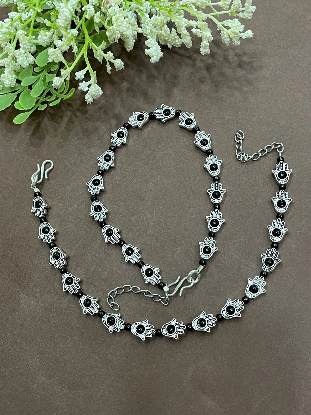 German Oxidised Silver Anklets Ethnic Black Hamsa Beads Payal Silver Plating Paijan Foot Jewellery