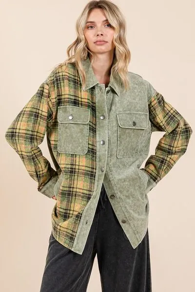Glad for Plaid Button Down Drop Shoulder Jacket