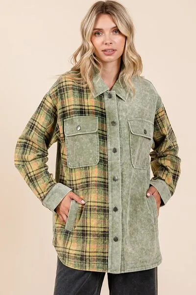 Glad for Plaid Button Down Drop Shoulder Jacket