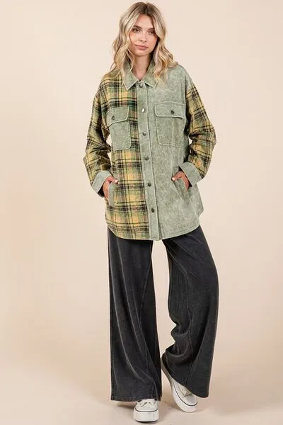 Glad for Plaid Button Down Drop Shoulder Jacket