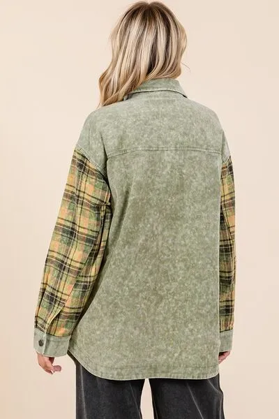 Glad for Plaid Button Down Drop Shoulder Jacket