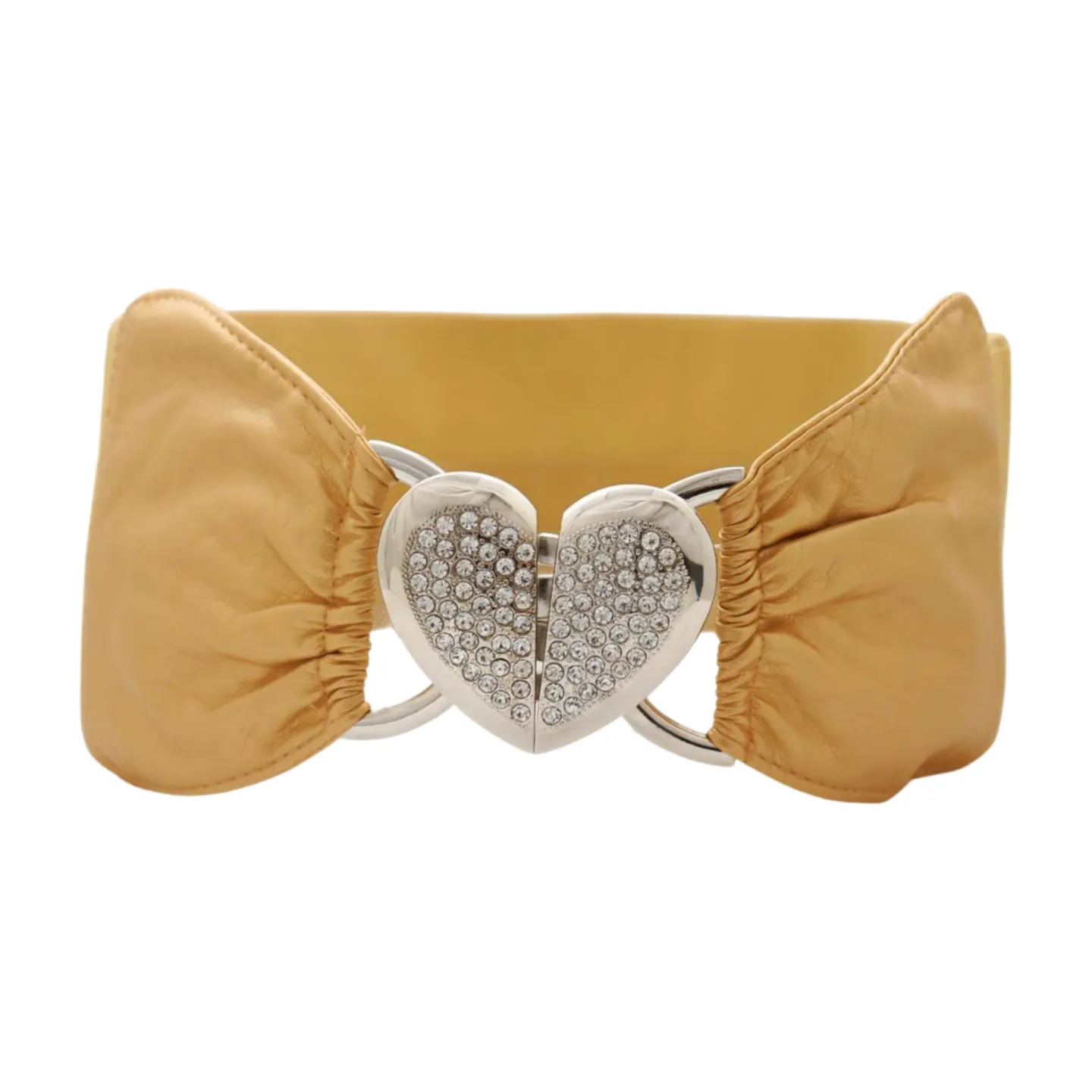 Gold Faux Leather Fashion Elastic Band Belt Love Heart Metal Buckle S M