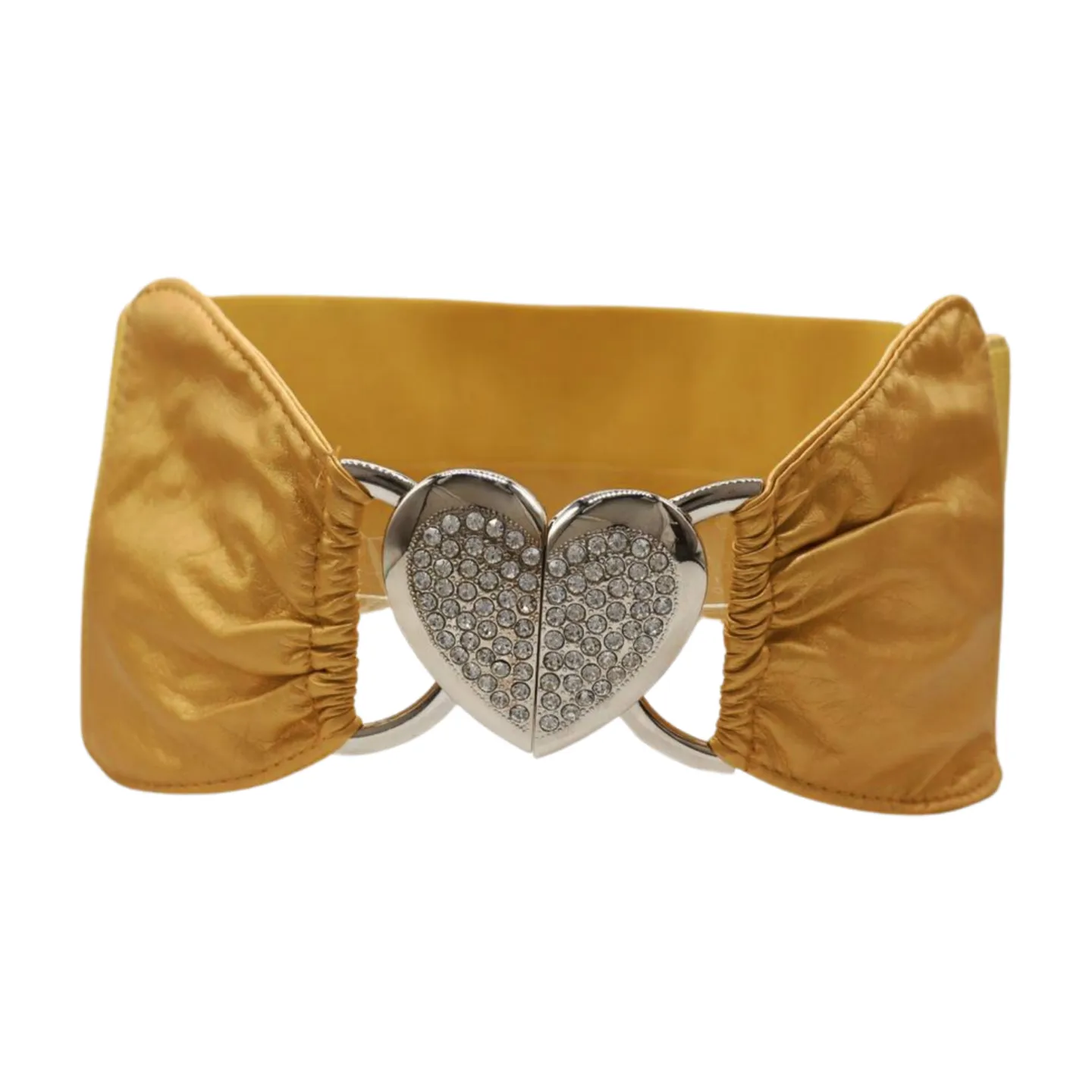 Gold Faux Leather Fashion Elastic Band Belt Love Heart Metal Buckle S M