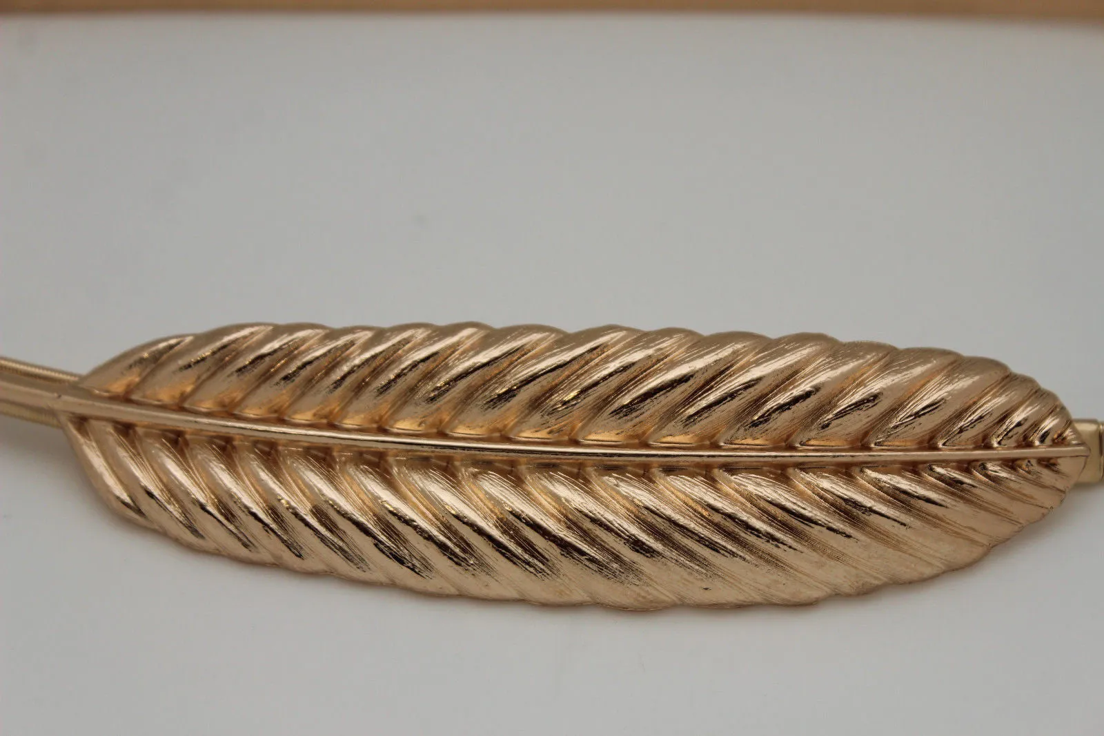 Gold Silver Metal Band Elastic Stretch Narrow Sexy Belt Long Leaf Buckle S M L
