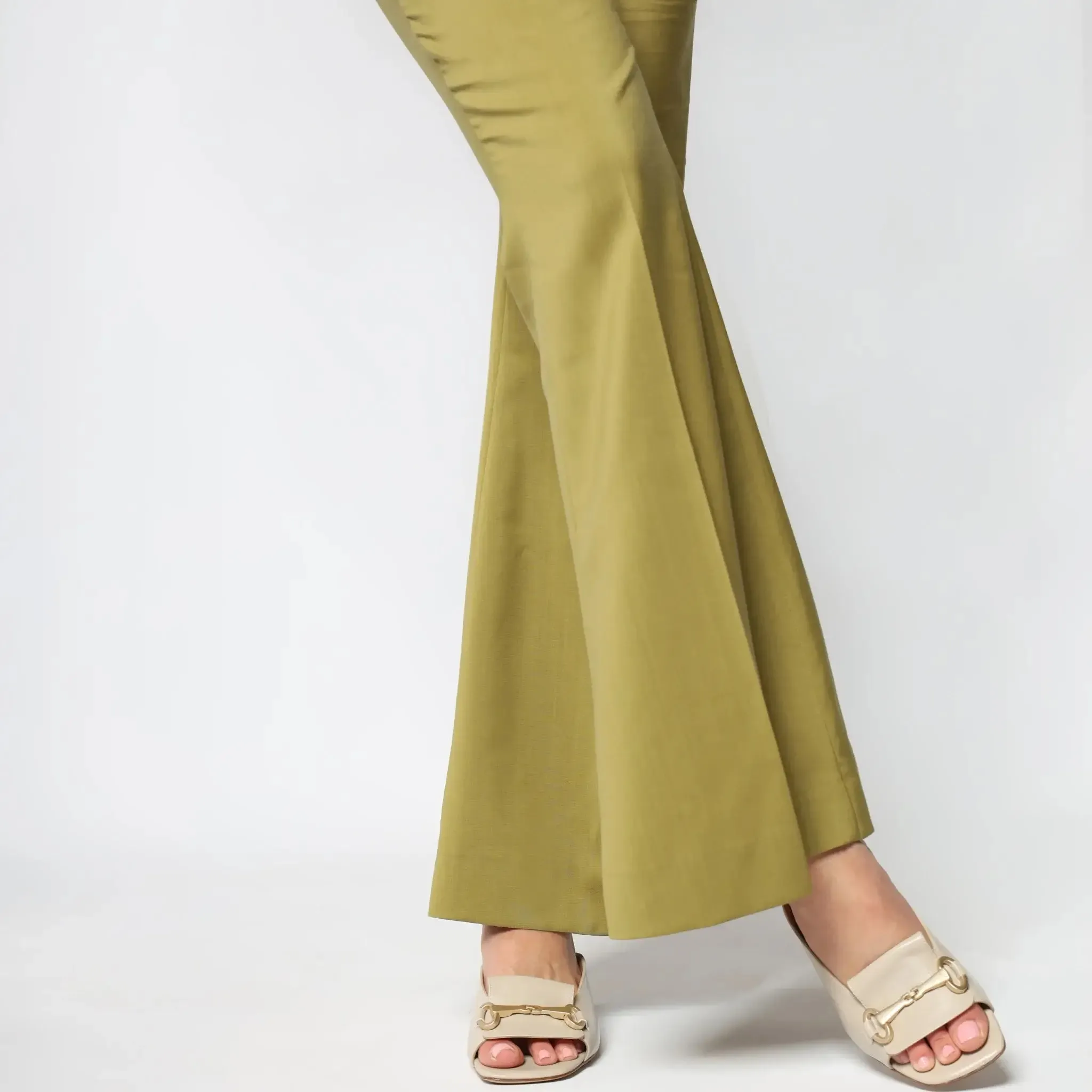 Green Italian Wool Flared Leg Women's Trousers
