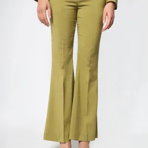 Green Italian Wool Flared Leg Women's Trousers