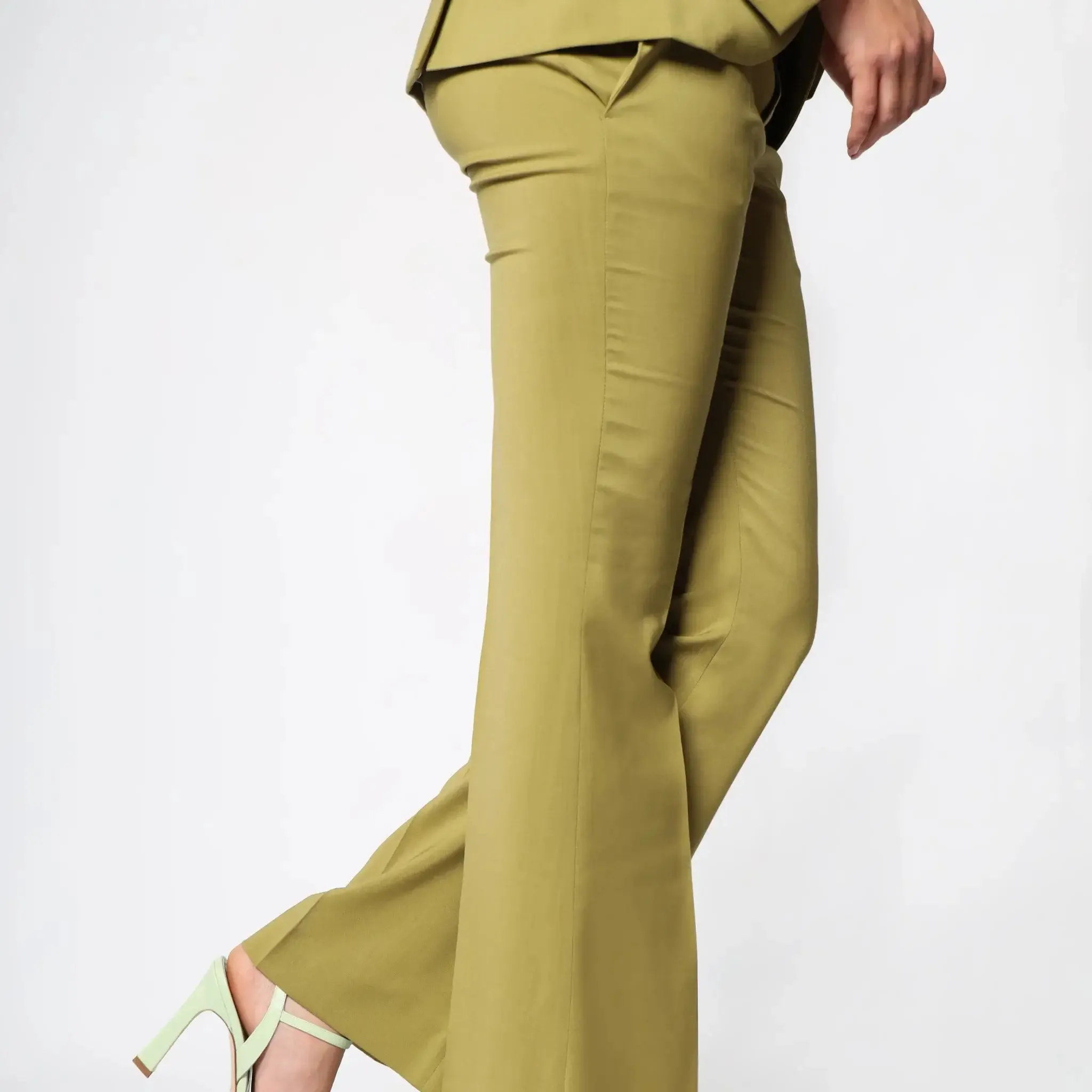 Green Italian Wool Flared Leg Women's Trousers