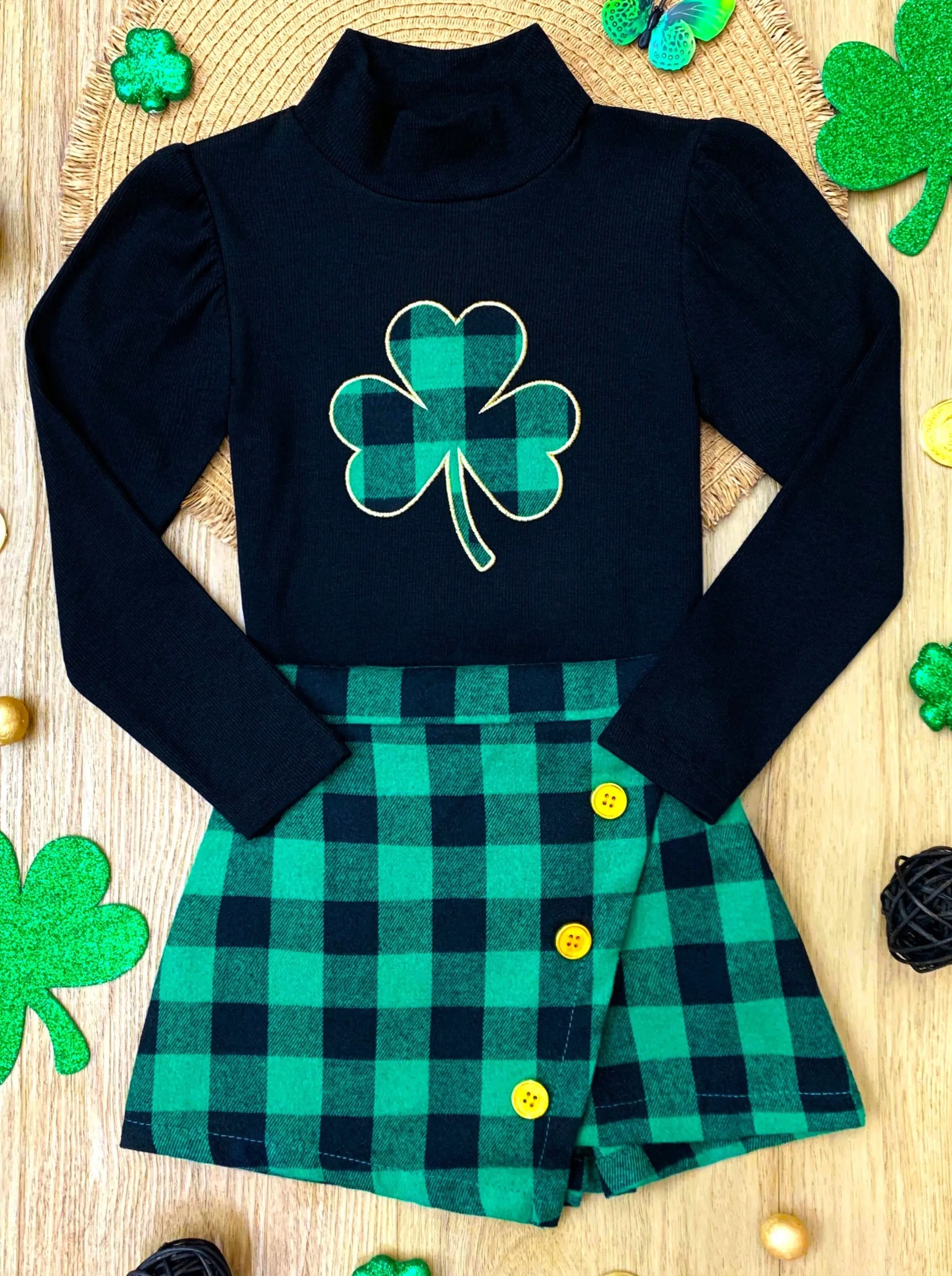 Green Parade Clover Plaid Skort Set