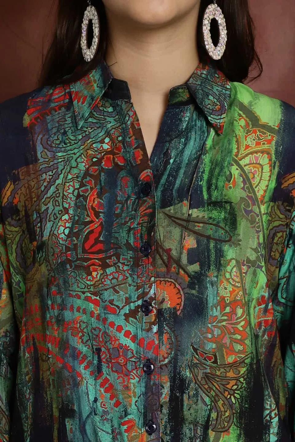 Green Printed Shirt with Trousers Co-Ord Set for Women | S-XXL | Claura