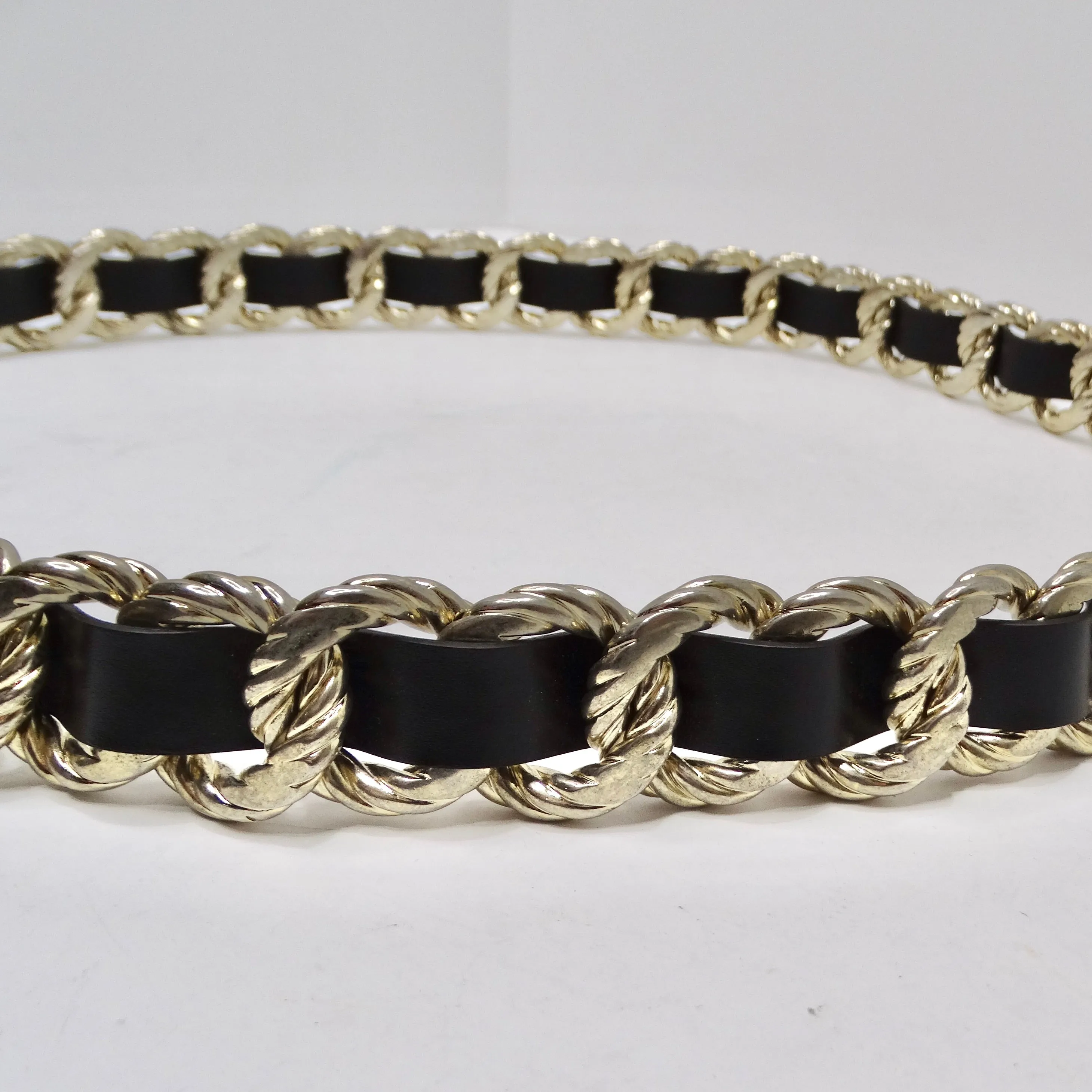 Gucci Calfskin Torchon Double G Chain Black Leather Belt
