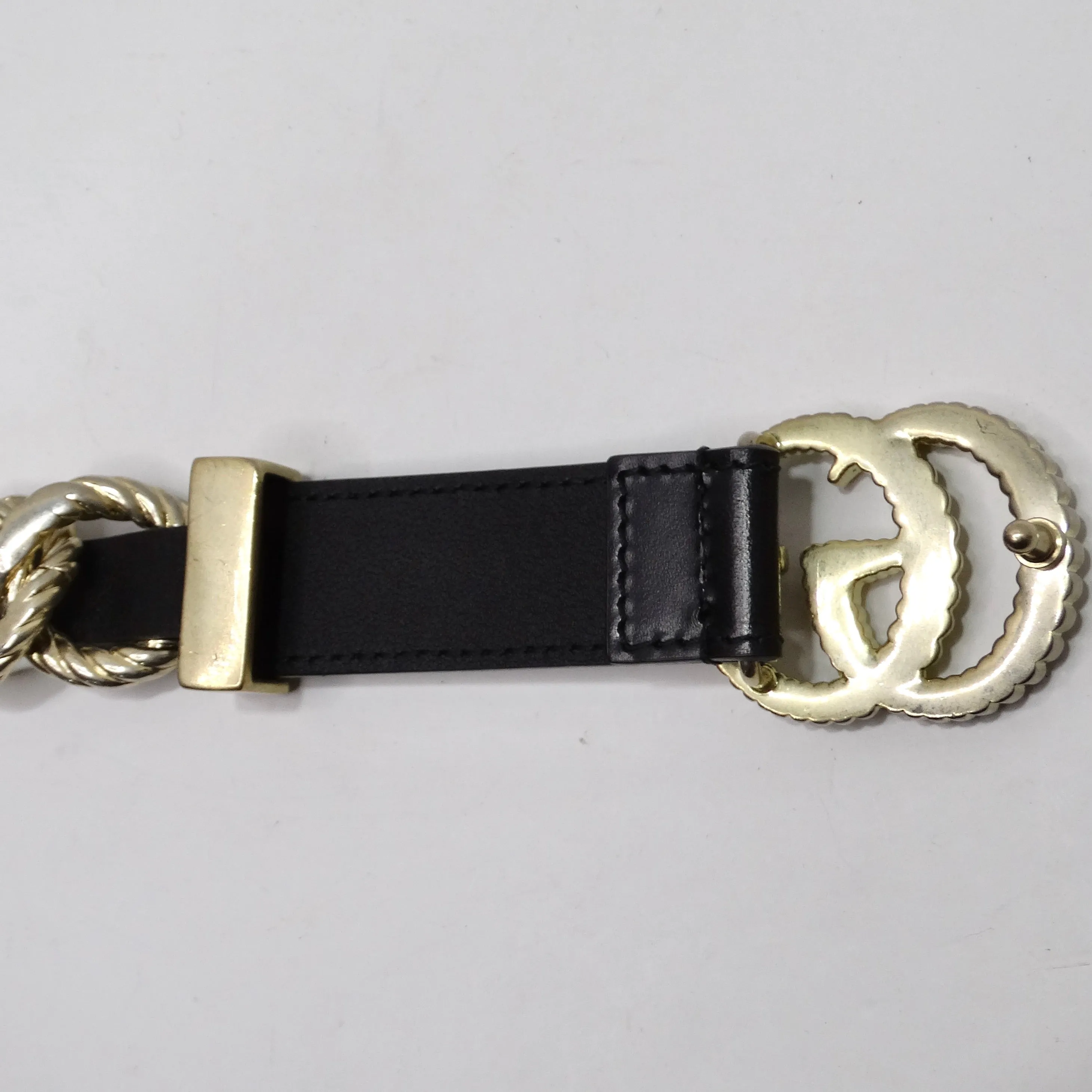 Gucci Calfskin Torchon Double G Chain Black Leather Belt