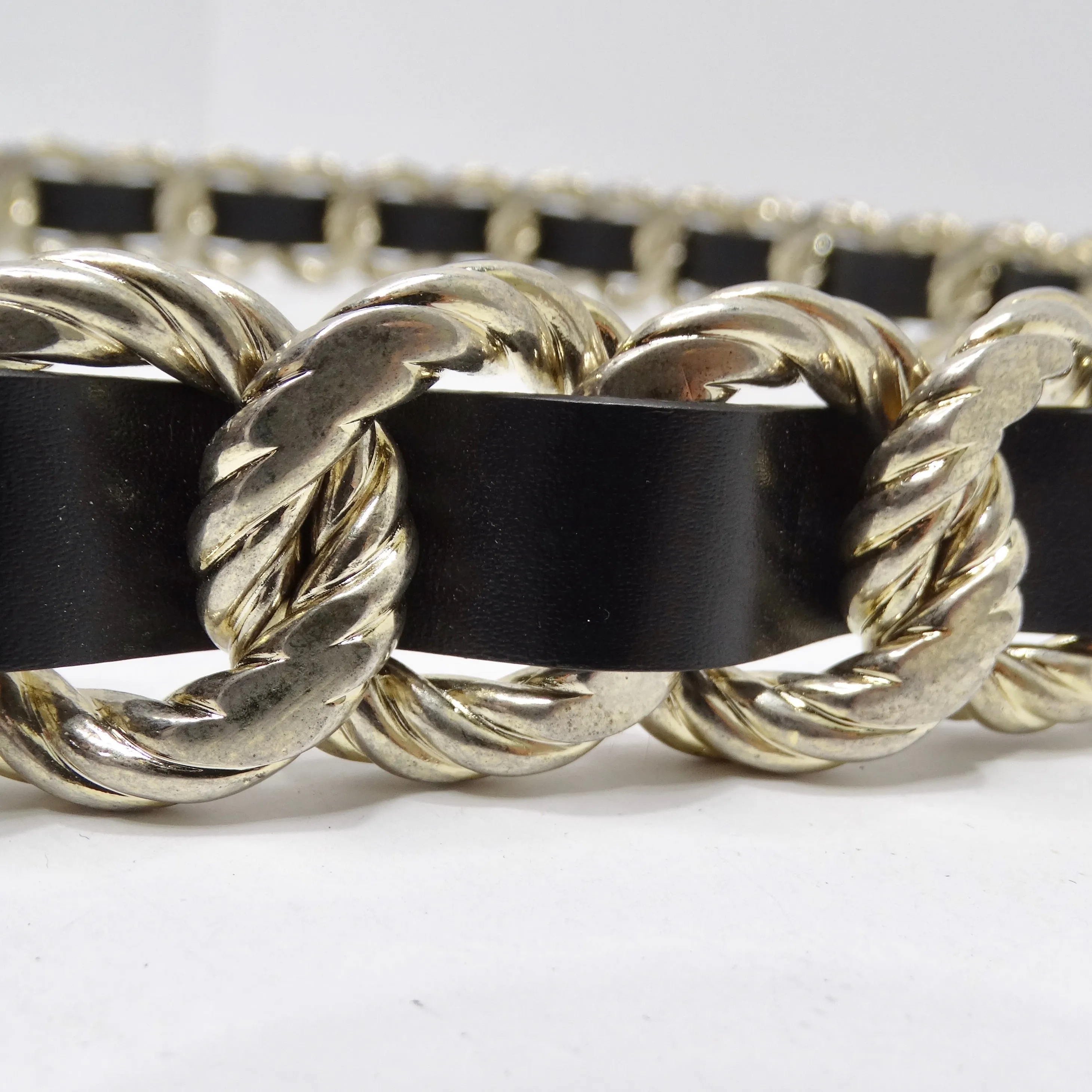 Gucci Calfskin Torchon Double G Chain Black Leather Belt