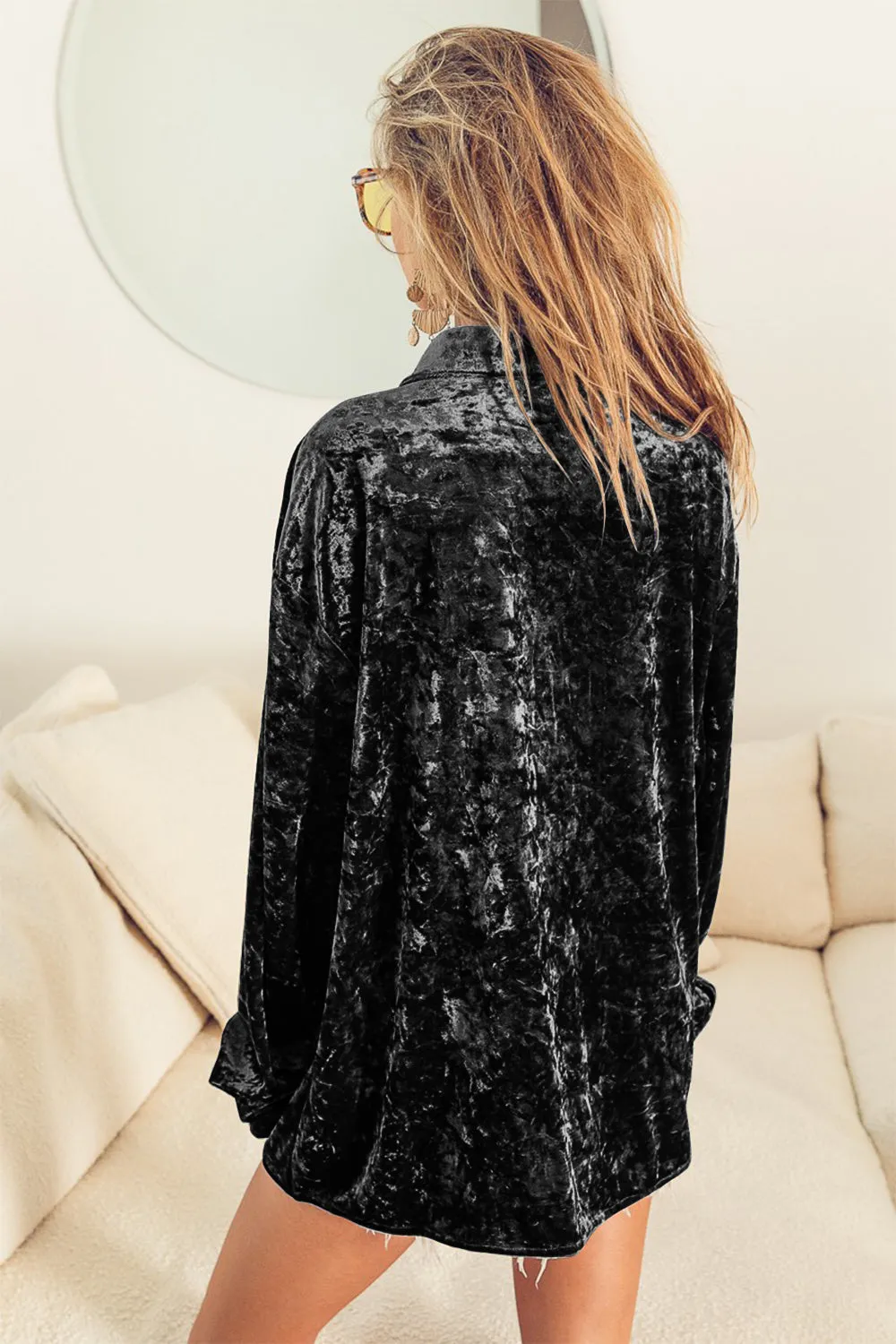 Hazel Blues® |  BiBi Button Up Long Sleeve Velvet Shirt