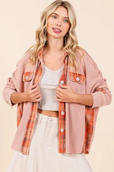 Hazel Blues® |  Mittoshop Mineral Washed Plaid Button Down Shacket