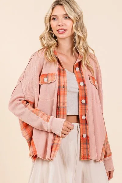Hazel Blues® |  Mittoshop Mineral Washed Plaid Button Down Shacket