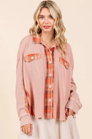 Hazel Blues® |  Mittoshop Mineral Washed Plaid Button Down Shacket