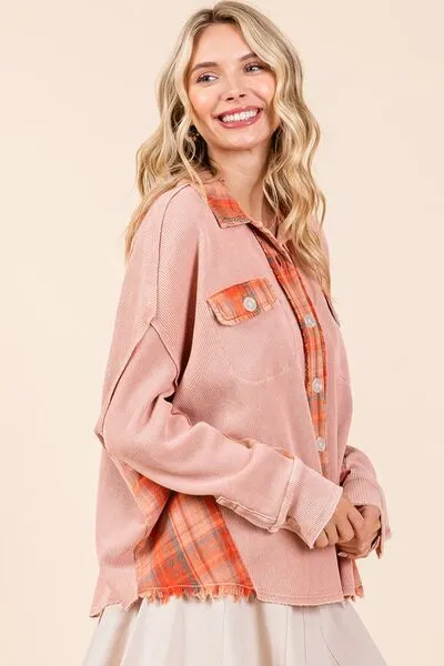 Hazel Blues® |  Mittoshop Mineral Washed Plaid Button Down Shacket