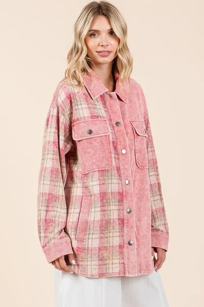 Hazel Blues® |  Mittoshop Plaid Button Down Drop Shoulder Jacket