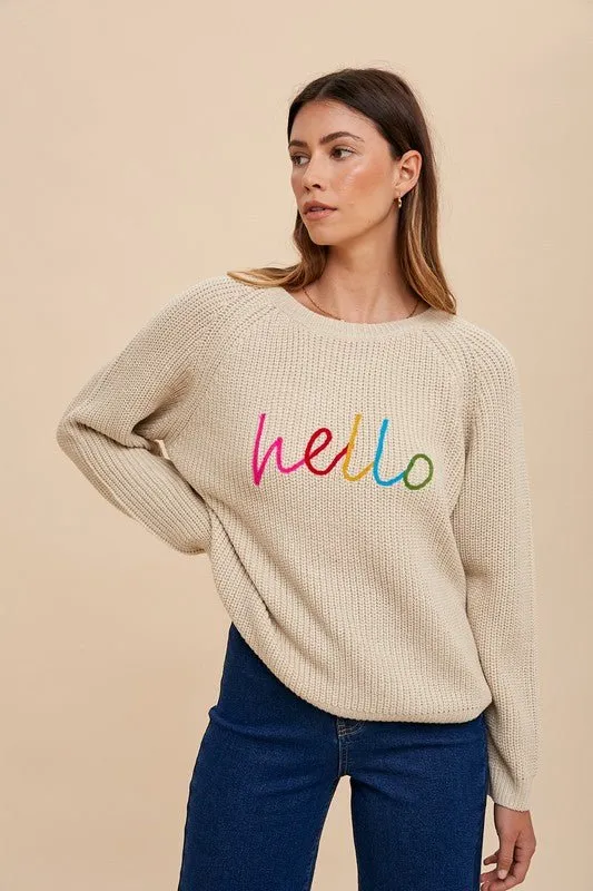 Hello Embroidered Raglan Sleeve Sweater