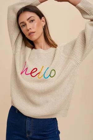 Hello Embroidered Raglan Sleeve Sweater