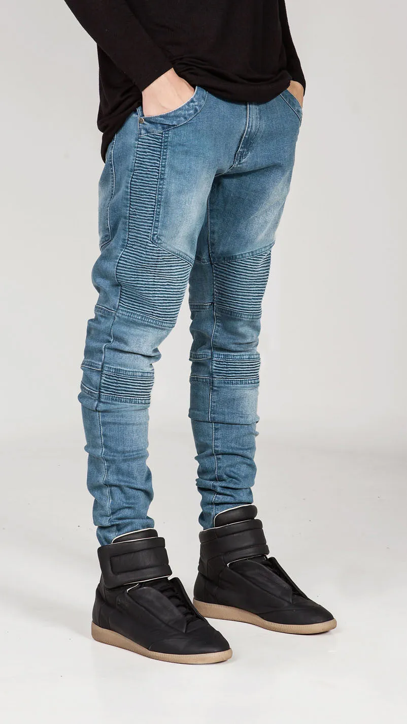 Hi-Street Mens Ripped Rider Biker Jeans Motorcycle Slim Fit Washed Black Grey Blue Moto Denim Pants Joggers For Skinny Men AY724