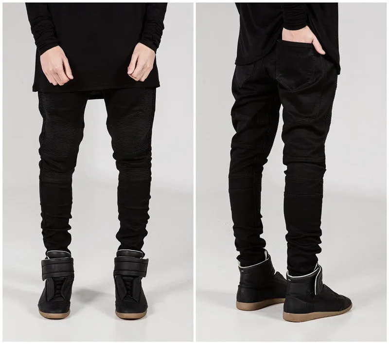 Hi-Street Mens Ripped Rider Biker Jeans Motorcycle Slim Fit Washed Black Grey Blue Moto Denim Pants Joggers For Skinny Men AY724