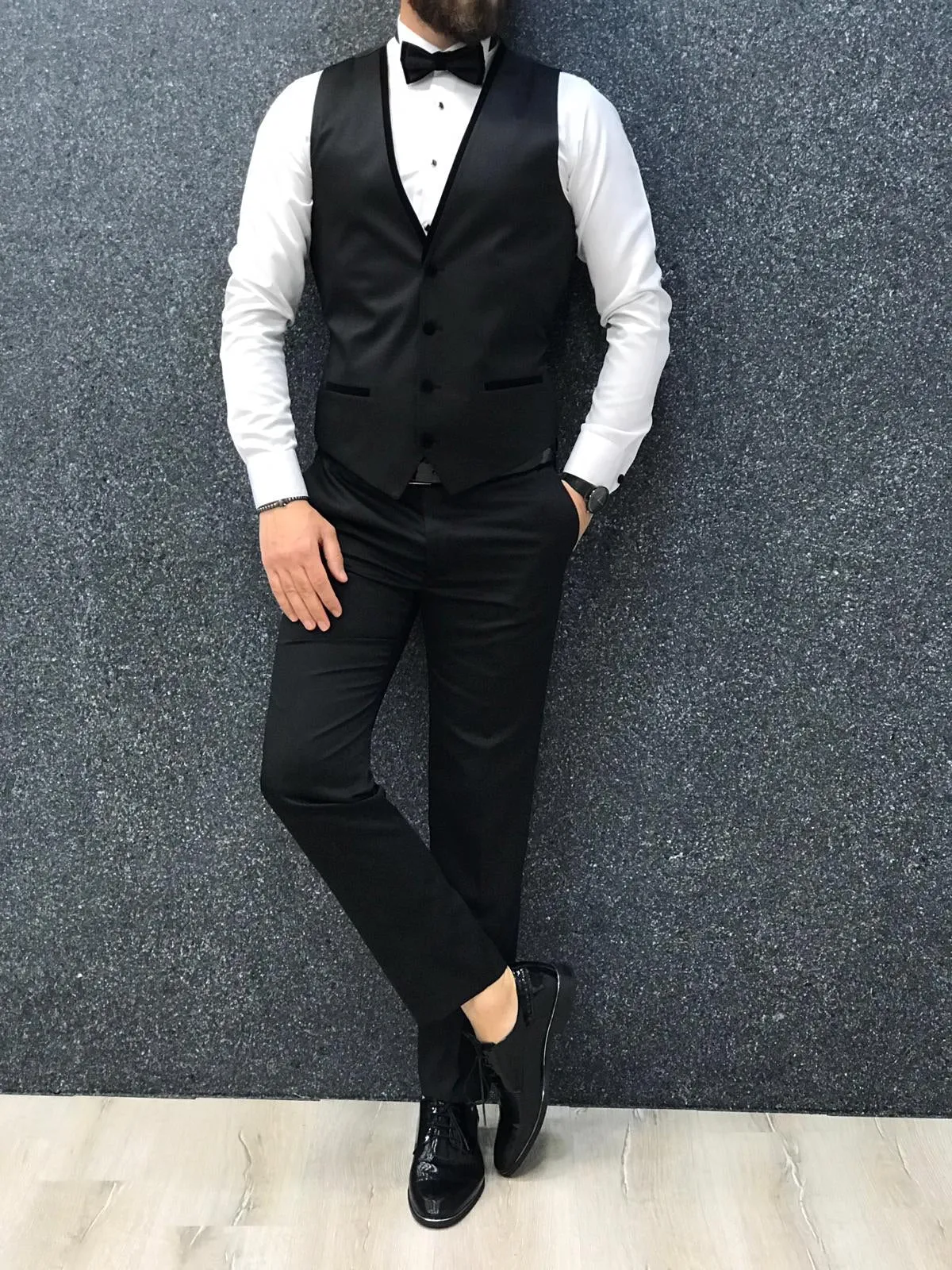 Infinite Royal Black Velvet Tuxedo – Luxurious Slim Fit for Formal Occasions