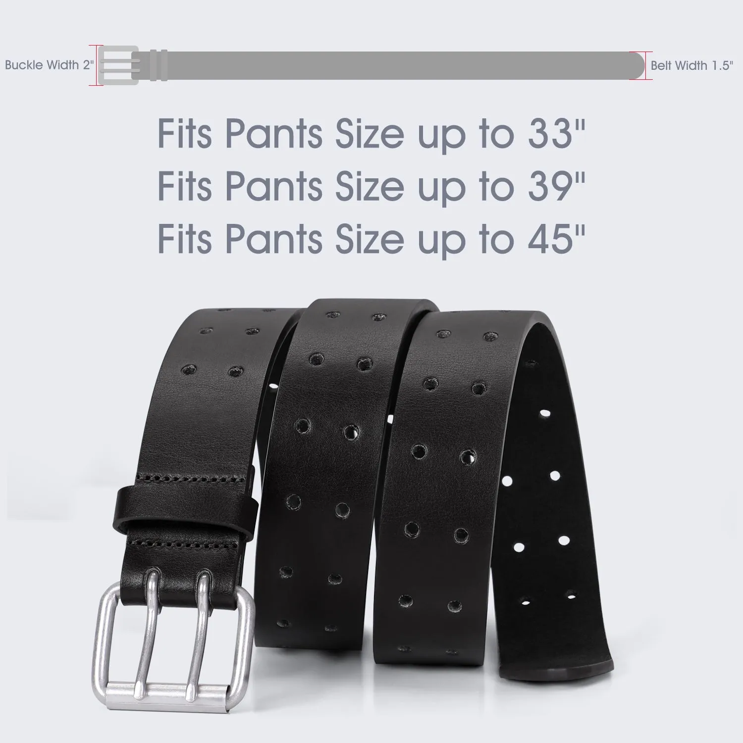JASGOOD Double Prong Belt for Men,PU Leather Work Belts for Jeans,2 Hole Leather Belts for Men-Casual Leather Belt for Pants