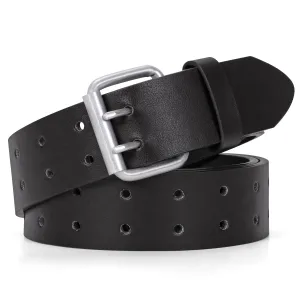 JASGOOD Double Prong Belt for Men,PU Leather Work Belts for Jeans,2 Hole Leather Belts for Men-Casual Leather Belt for Pants