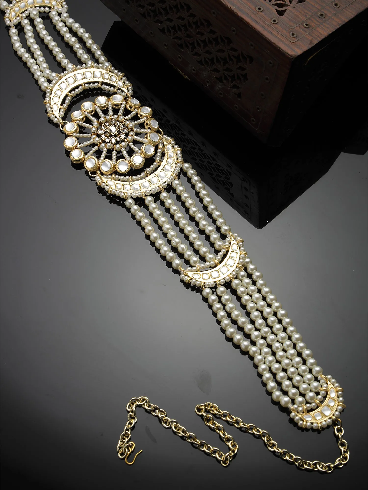 Karatcart Floral Design Pearl Beaded Kundan Kamarbandh for Women